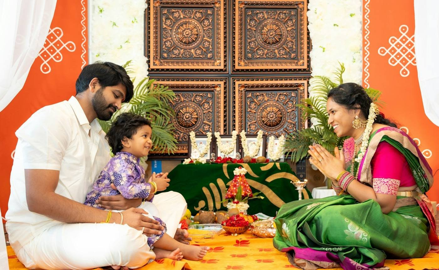 A family celebrating together at home